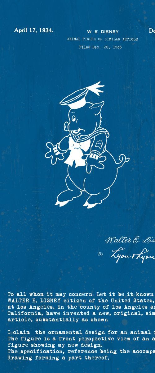 Disney character patent Pig 1 - Blue - circa 1934 by Marlene Watson