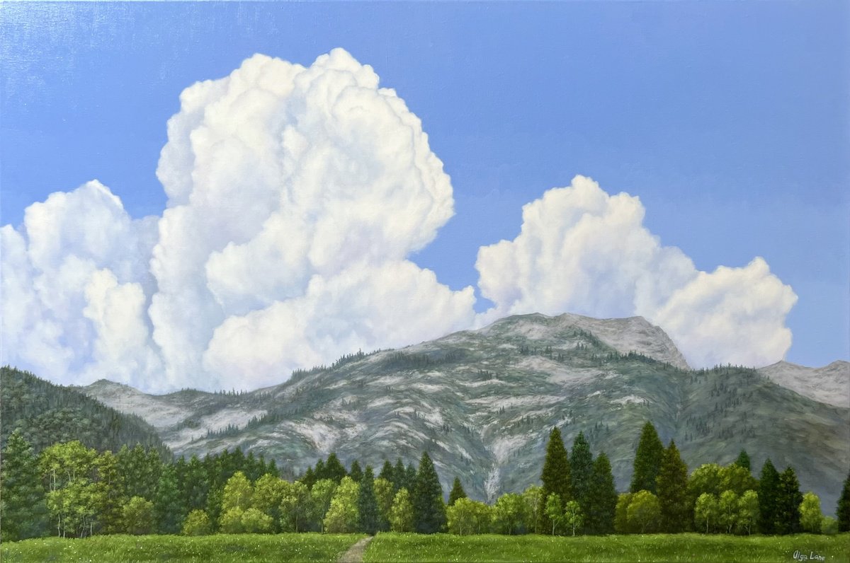 Photorealistic Landscape Oil Painting By Olya Lane, 30 X 20", The Quiet Range, Original Artwork