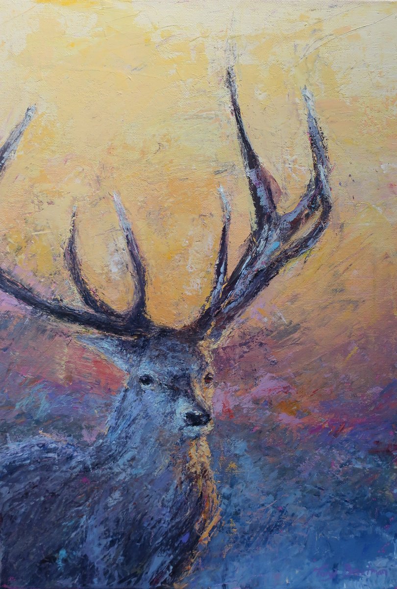 Impressionistic Animal Acrylic Painting By Tony Berriman, 14 X 20", Morning, Original Artwork