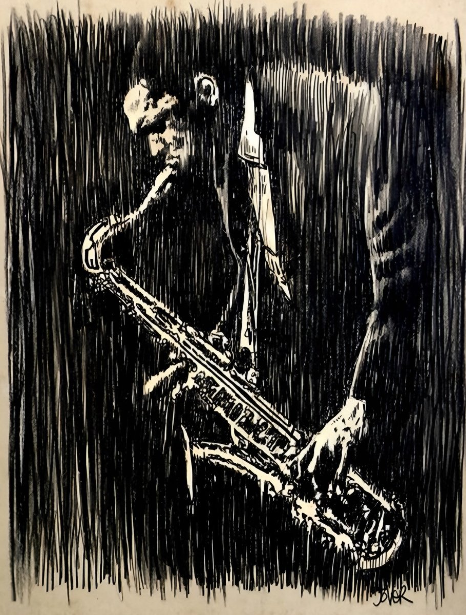 Impressionistic Ink Drawing , Sax By Loui Jover, 11 X 14, Artwork For Sale On Artfinder