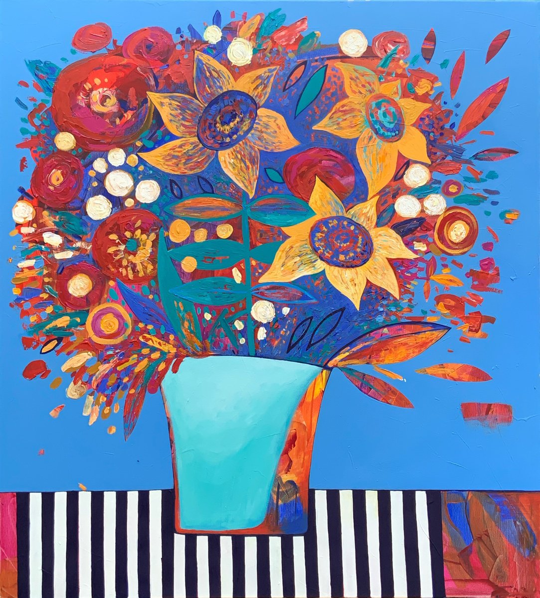 Organic Still Life Acrylic Painting By Elena Tomilova, 35 X 39, Flowers 2024, Original Artwork