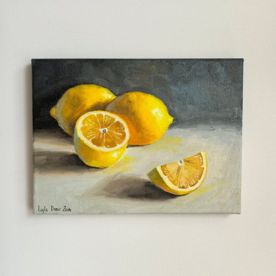 Lemon on grey fruit still life