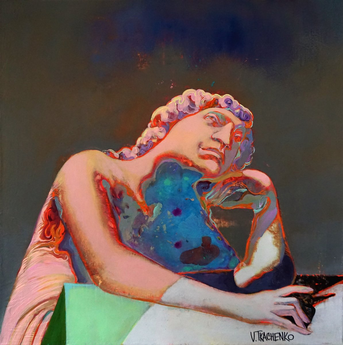 Organic Portrait Acrylic Painting By Victor Tkachenko, 24 X 24", Limbo Explorer, Original Artwork