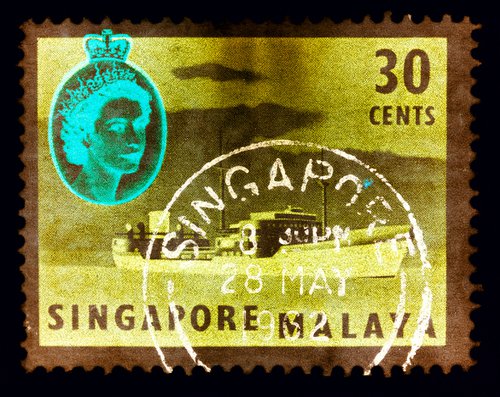 Singapore Stamp Collection '30 cents QEII Oil Tanker (Khaki)' by Richard Heeps