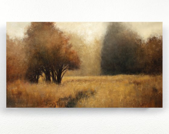 Golden Field Light, Innes style impressionist sunset landscape