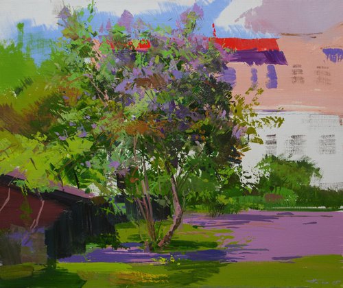 Contemporary Landscape Painting,  " Lilacs " (418ll15) by Yuri Pysar