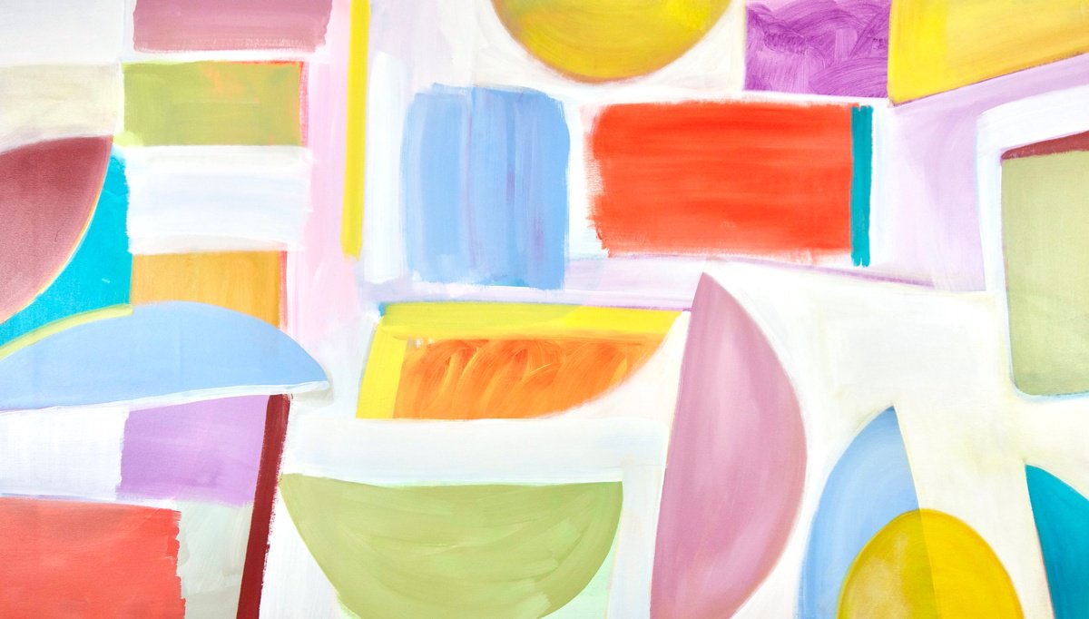 Geometric Abstract Acrylic Painting By Michelle Louis, 67 X 37", Balance Of Shape, Original Artwork