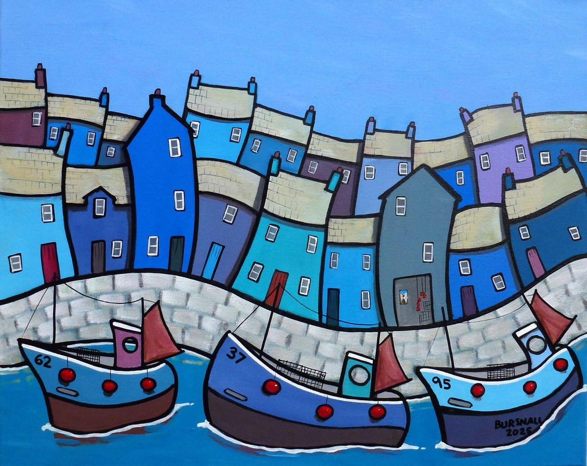 Urban And Pop Landscape Acrylic Painting By Paul Bursnall, 22 X 18", Sine Waveform, Original Artwork