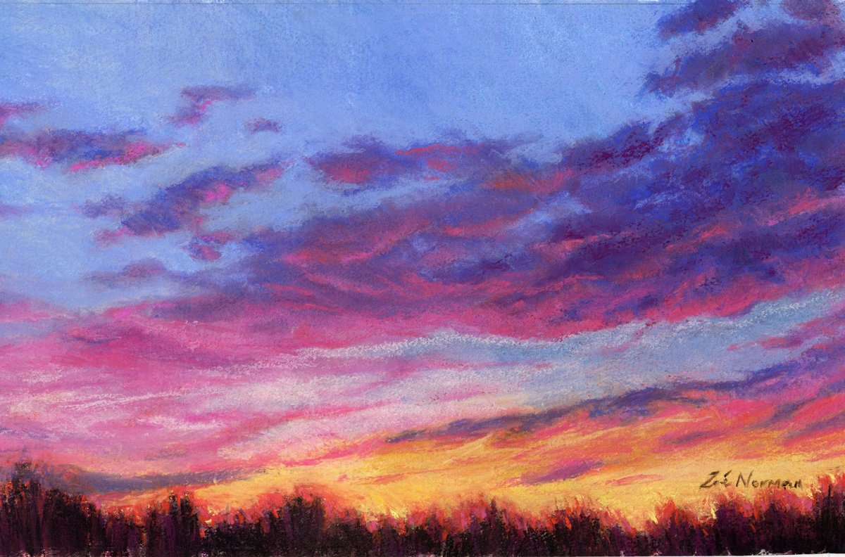 Impressionistic Pastel Drawing , Autumn Glow By Zoe Elizabeth Norman, 17 X 11, Artwork For Sale On Artfinder