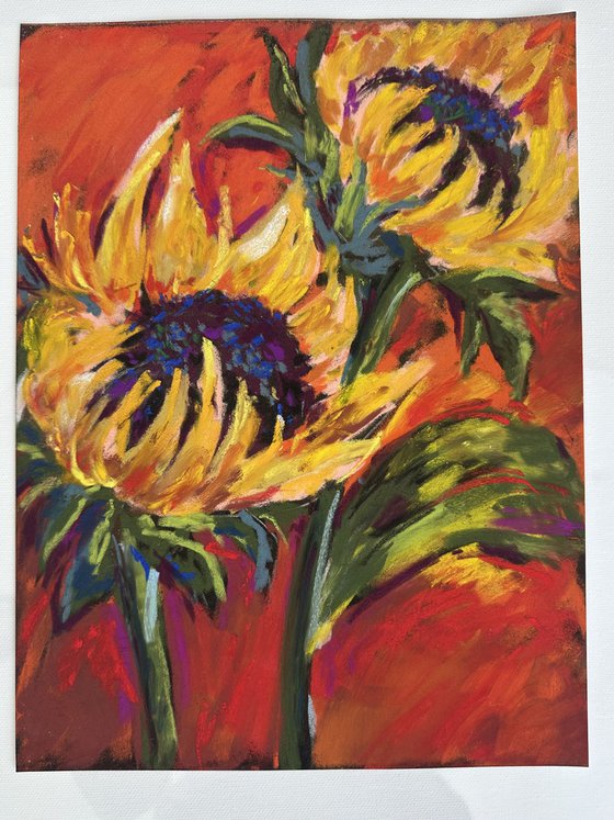 Sunflowers on a red background