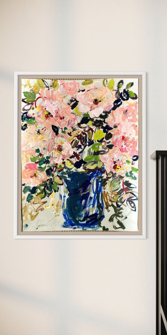 Roses in a blue jug