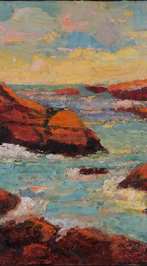 Coastal rocks seascape oil by Padmaja Madhu