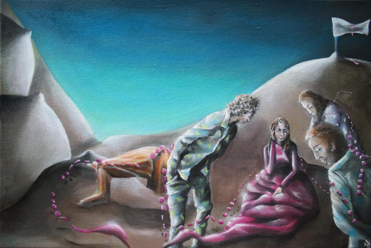 Surrealistic Portrait Oil Painting By Vanessa T Stefanova, 18 X 12", Off-Putting Behaviour, Original Artwork