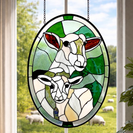 Stained Glass Lamb Window Panel