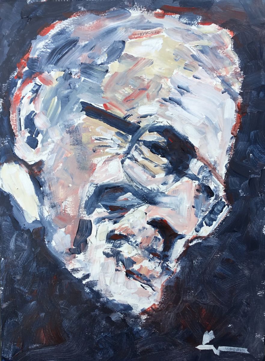 Expressive Portrait Acrylic Painting By Dominique Deve, 12 X 16, Alla Prima Study Of An Old Man, Original Artwork