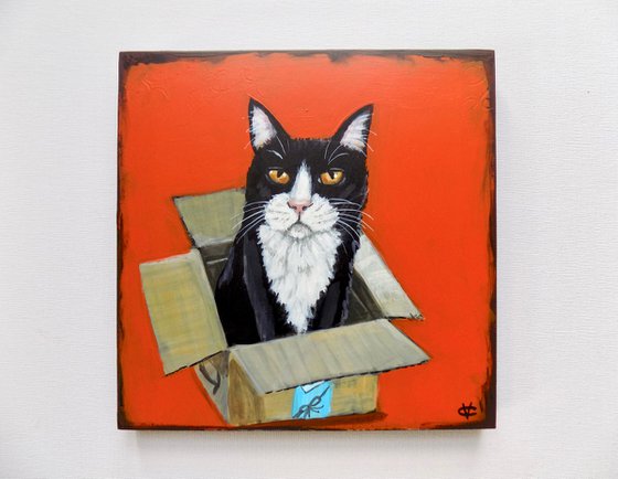 Cat in a blox painting called 'My Happy Place'