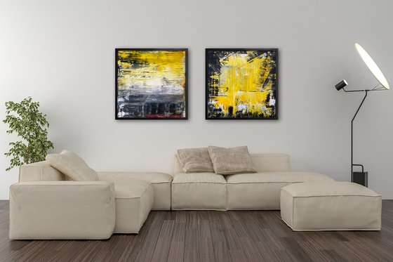 "You Want Some Of This?" - FREE USA SHIPPING - Original PMS Abstract Diptych Acrylic Paintings On Plexiglass Framed - 52" x 26"