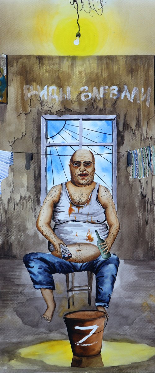 "Russian guy Ivan. Victim of propaganda" 2022 Watercolor on paper 70x50 by Eugene Gorbachenko