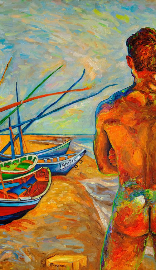 Bather with Fishing Boats by Oleksandr Balbyshev