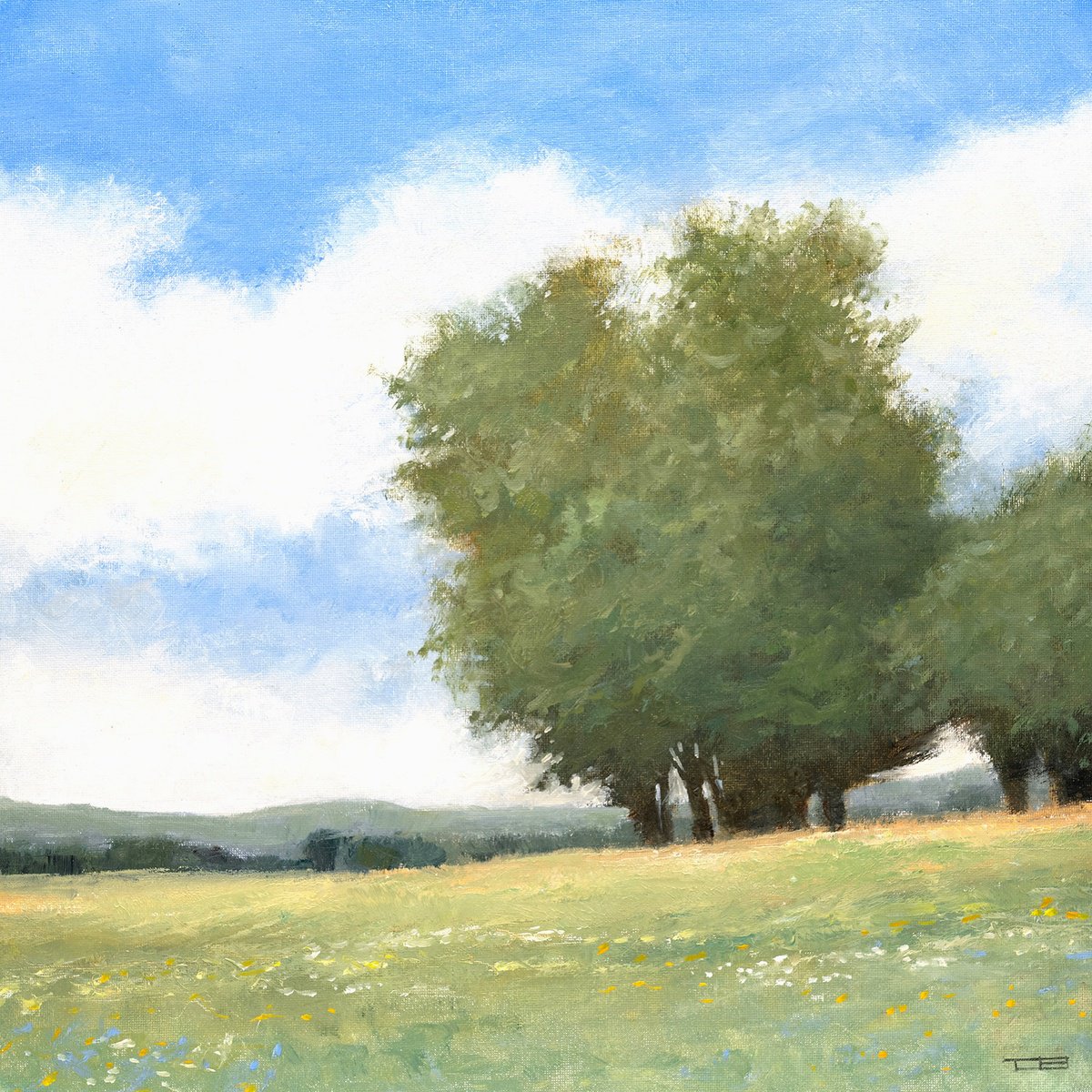 Impressionistic Landscape Oil Painting By Don Bishop, 12 X 12, Afternoon Clouds 250615, Original Artwork