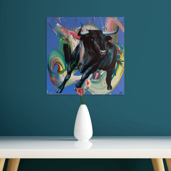 bull on a blue background