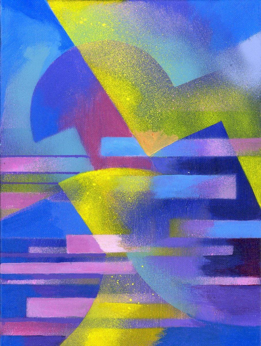 Geometric Abstract Acrylic Painting By Alfred Ng, 9 X 12, Classic Blue, Original Artwork