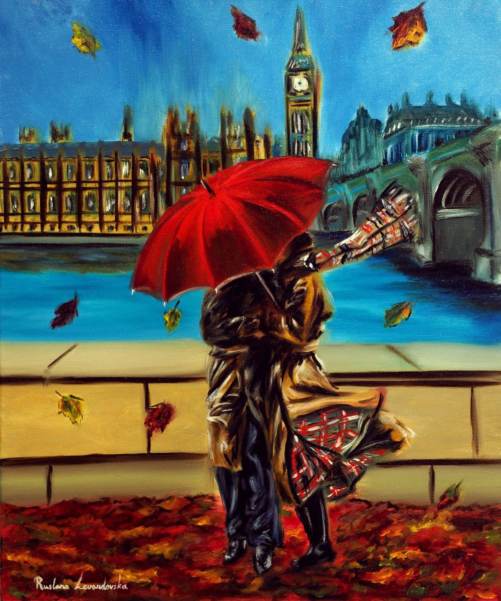 Impressionistic Portrait Oil Painting By Ruslana Levandovska, 20 X 24", London Embrace, Original Artwork
