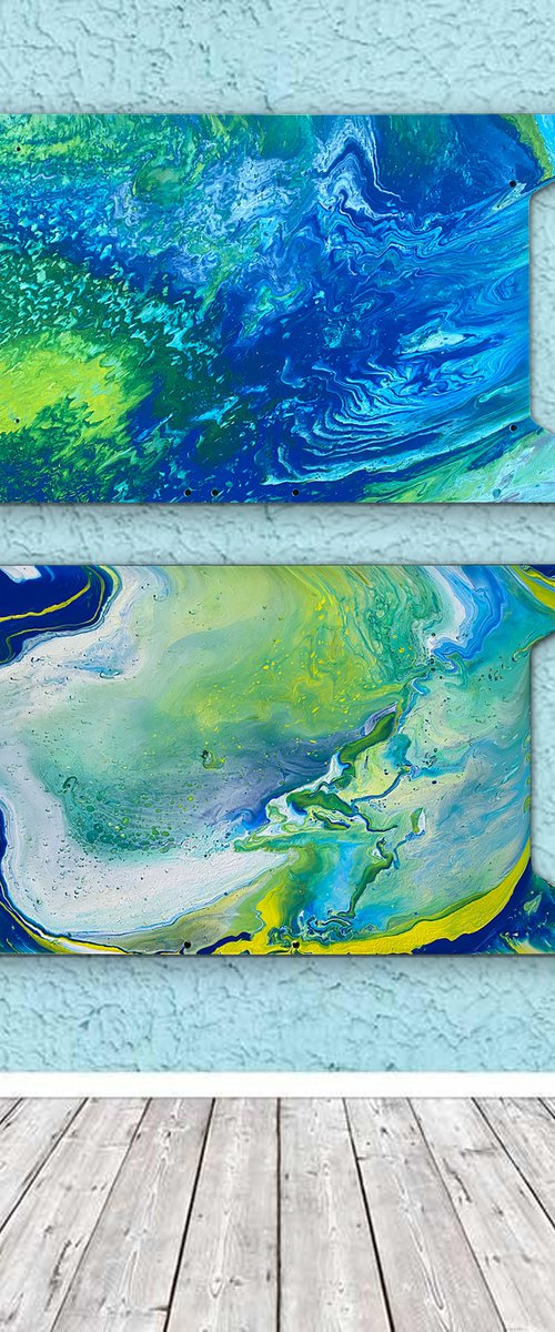 "Not Gonna Water It Down Anymore" - Original Diptych, Abstract PMS Acrylic Paintings Series on Irregularly Shaped Wooden Panels - 30" x 36" by Preston M. Smith (PMS)
