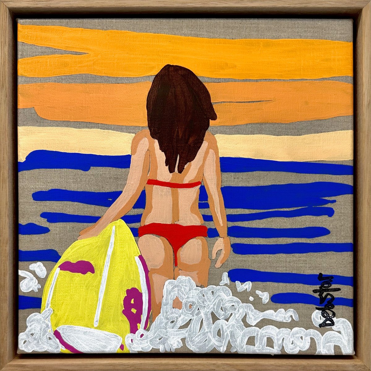Urban And Pop Acrylic Painting , Lady In Red - Surf 33.5Cm X 33.5Cm By Deborah Lang, 13 X 13, Artwork For Sale On Artfinder