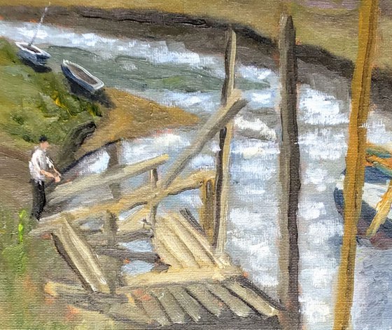 Fishing the creek, Blakeney - an original oil painting