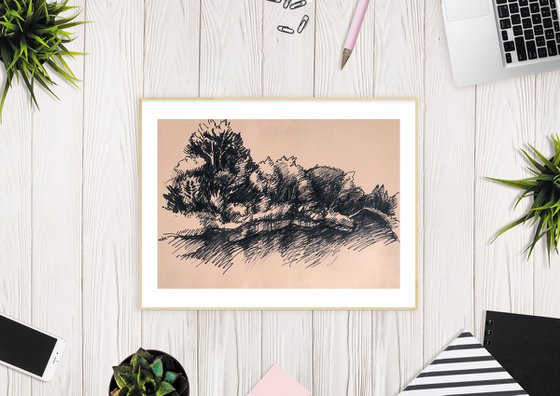 LANDSCAPE - graphics black marker on colored paper idea for gift home decor gift for him