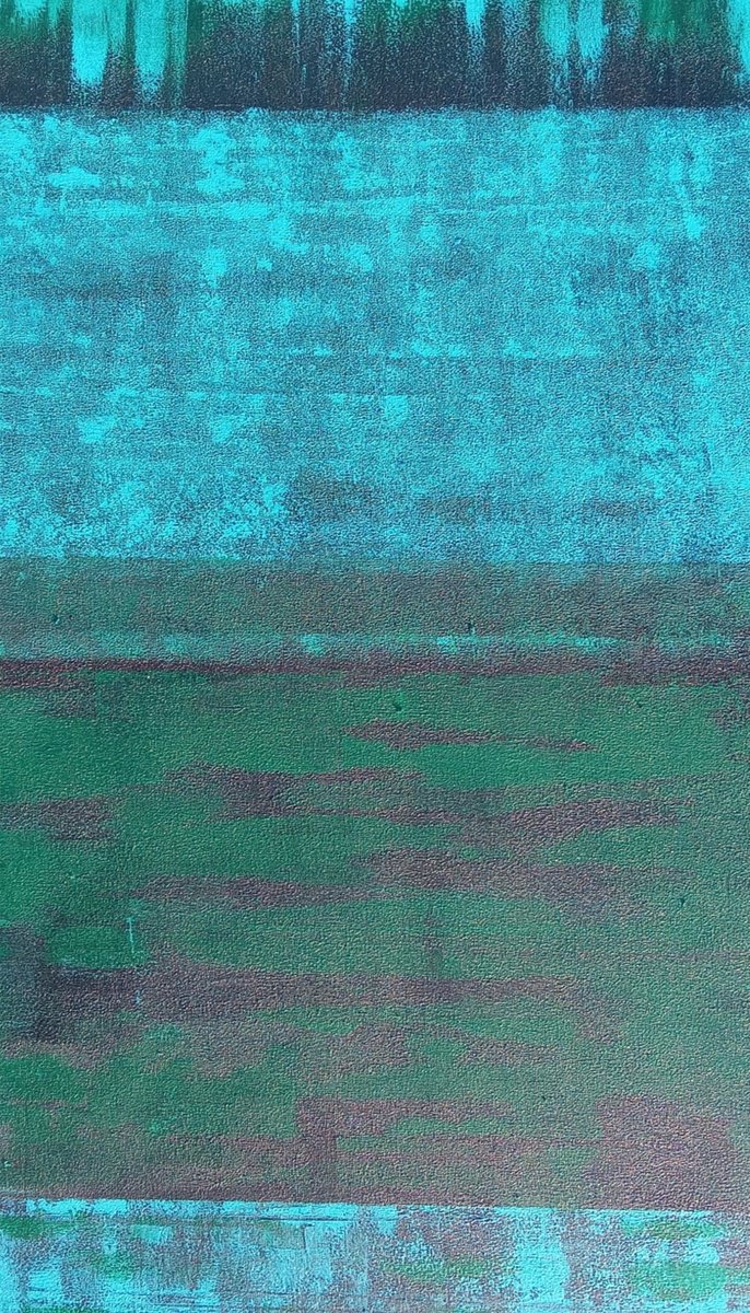 Abstract Acrylic Painting By V+V Kniazievi, 20 X 31", A Warm Dark Green Scarf, Original Artwork