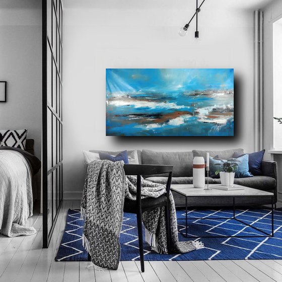 large landscape  painting 140x70 cm-large wall art   title : abstract-c401