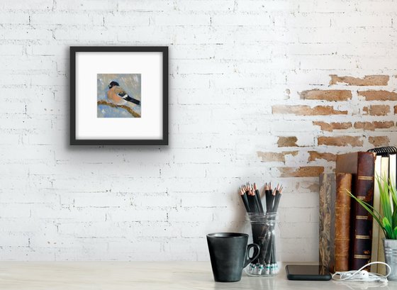 Bird oil painting - Bullfinch female small canvas art - Christmas gift for bird lover (2021)