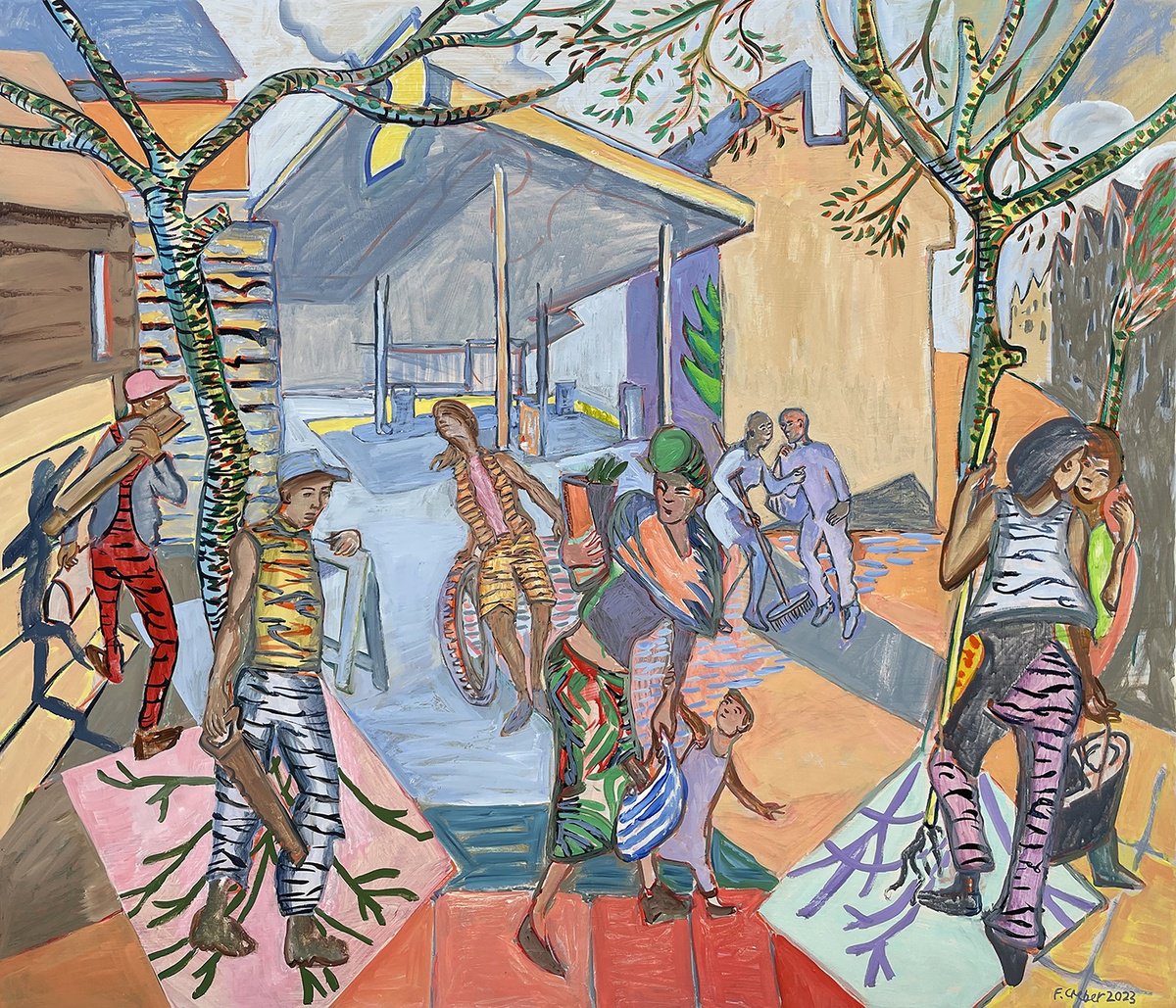 Expressive Cityscapes Acrylic Painting By Frank Creber, 44 X 38, Gas Station Lower Clapton Road, Original Artwork