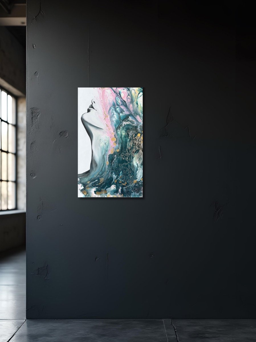 Abstract Portrait Painting By Yuliia Poraiko, 14 X 24", Breath Of Spring, Original Artwork