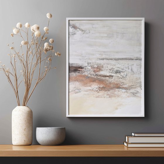 "Glow 2" White brown abstract textured art