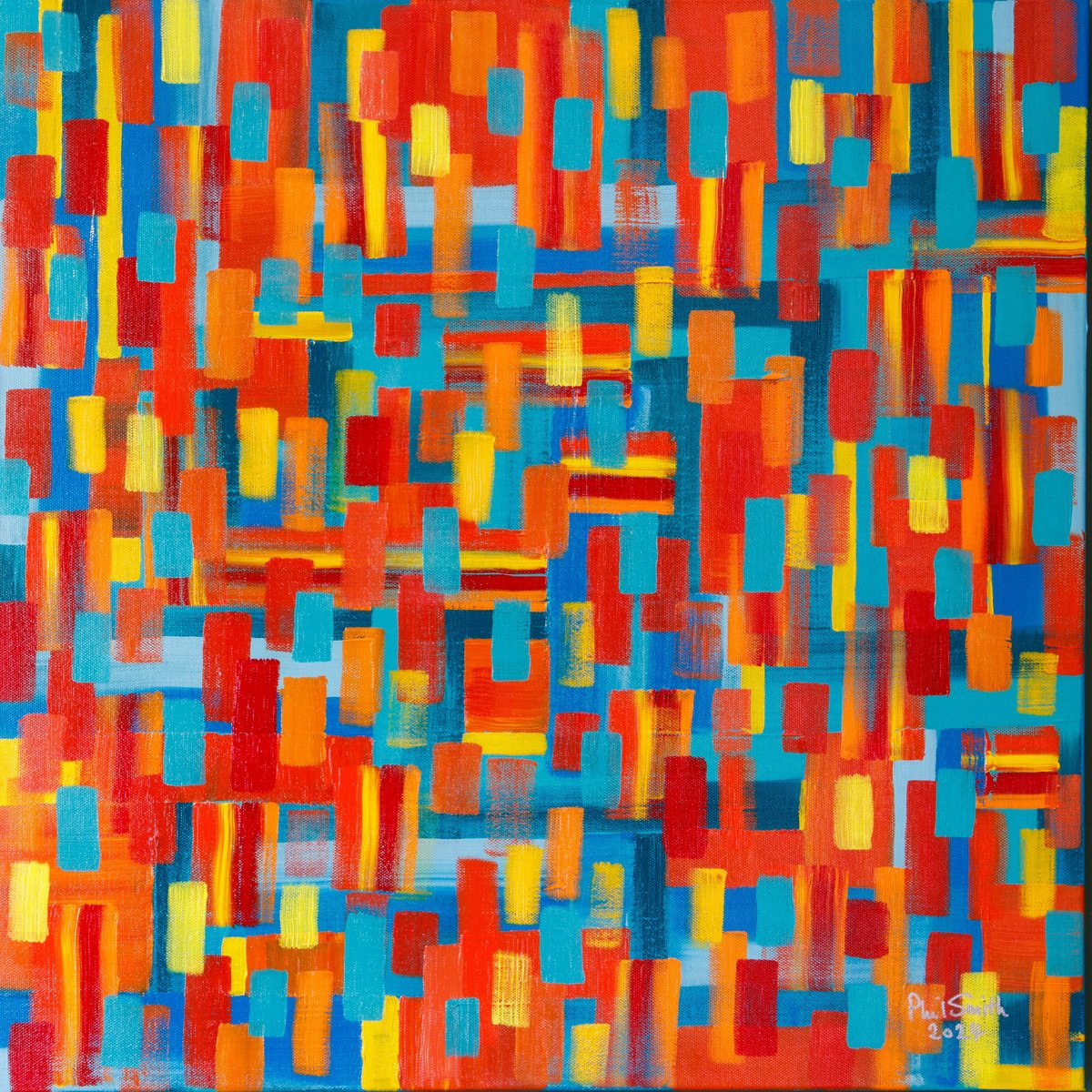 Organic Abstract Acrylic Painting By Phil Smith, 24 X 24", Festival 6, Original Artwork