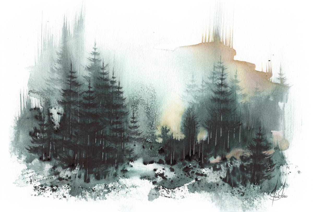 Impressionistic Landscape Watercolour By Ieva Janu, 11 X 7, Places Xli, Original Artwork