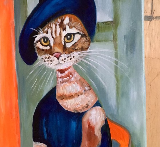 Cat Lady in a hat, Inspired by Amedeo Modigliani portrait Joanne Hebuterne