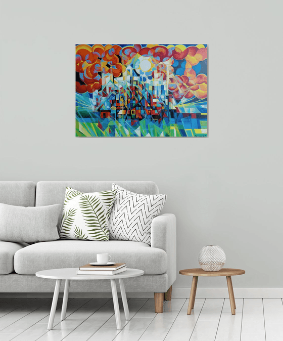 Sunny morning (100x70cm, cubism, oil painting)