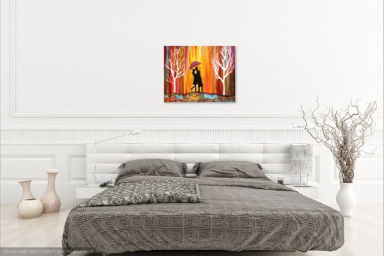 Romance in the Rain vibrant colorful romantic painting on sale