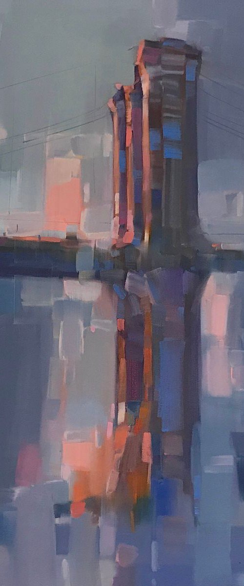 Bridge in Indigo, Original oil painting, Handmade artwork, One of a kind by Vahe Yeremyan