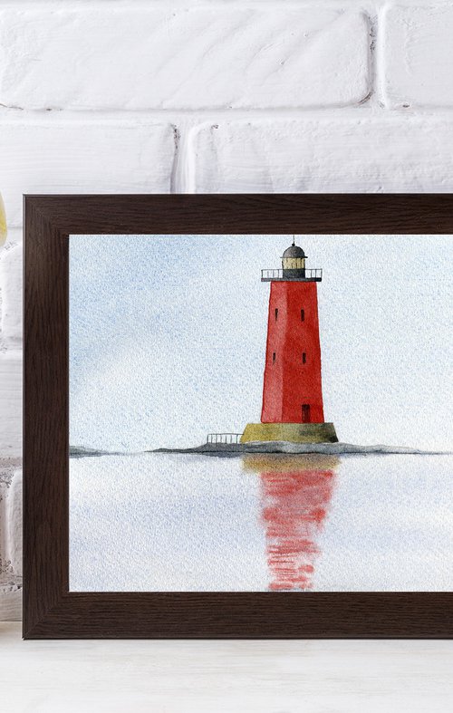 Red lighthouse in the sea. by Evgeniya Mokeeva