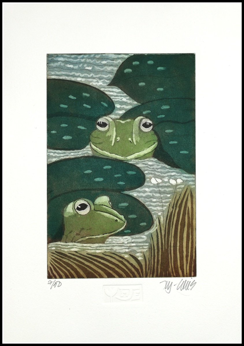 Illustrative Animal Etchings & Engravings By Mariann Johansen-Ellis, 10 X 15", Frogsongs, Original Artwork