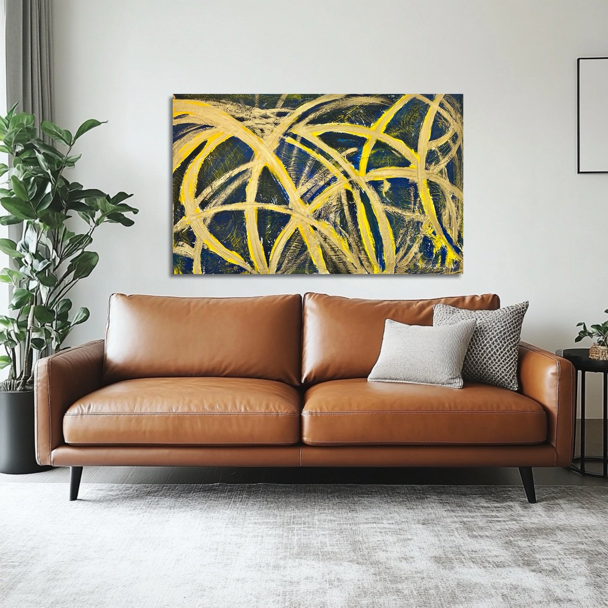 Abstract Acrylic Painting By Exclusive Arts, 63 X 39, Gold Blue Xxl Painting, Original Artwork