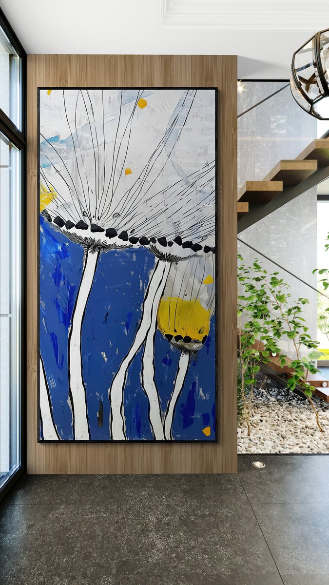 Abstract Acrylic Painting By V+V Kniazievi, 39 X 79", Flowers Of The Sun #9, Original Artwork