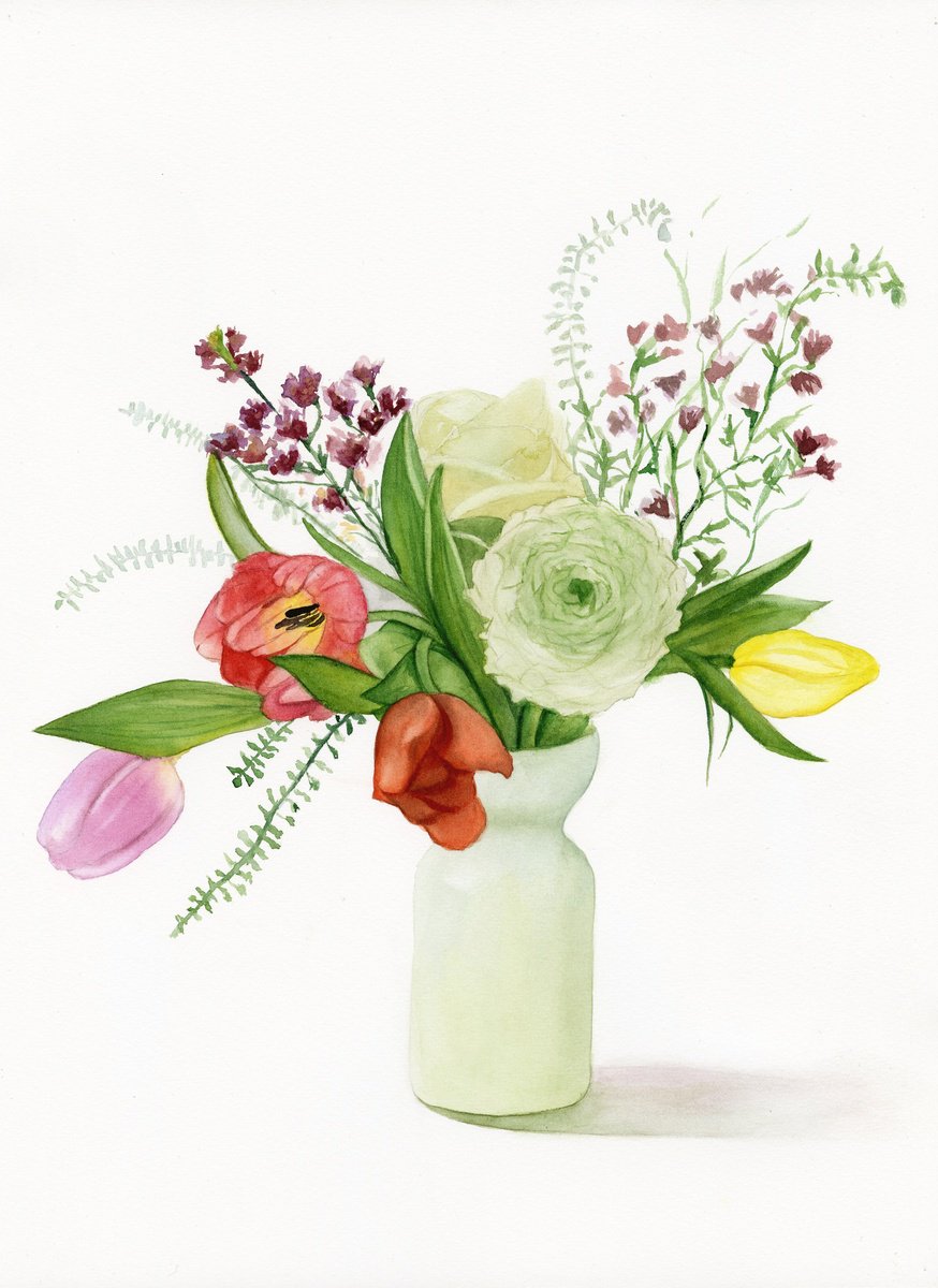Photorealistic Botanical Watercolour By Tetiana Koda, 11 X 15", Flowers In Watercolor 28X38, Original Artwork