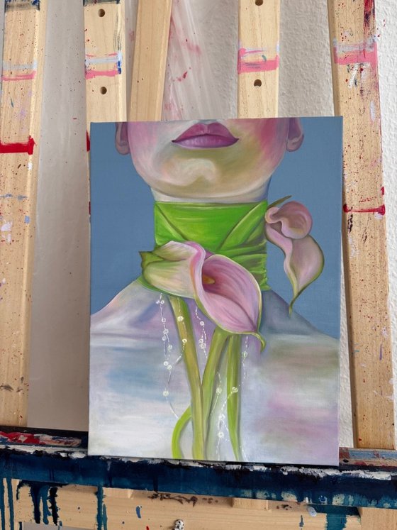 With calla lilies