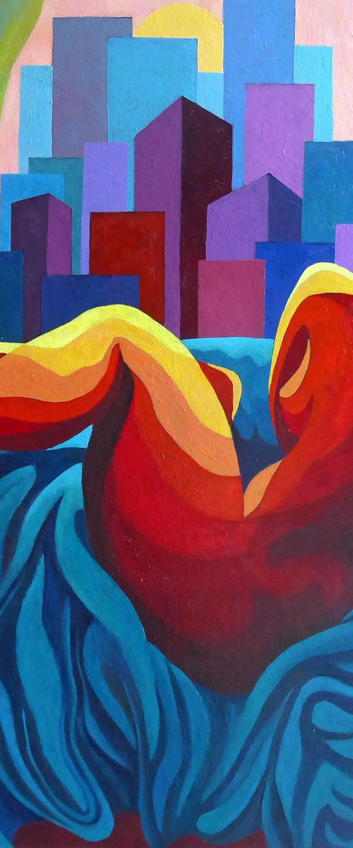 RECLINING NUDE - SUNSET OVER CITY by Stephen Conroy